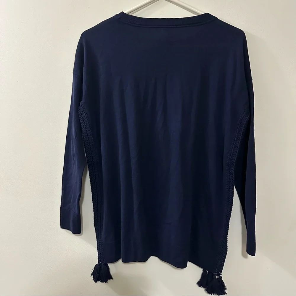 Lilly Pulitzer Damara Tassel Lightweight Crewneck Sweater Navy Blue‎ Womens XS